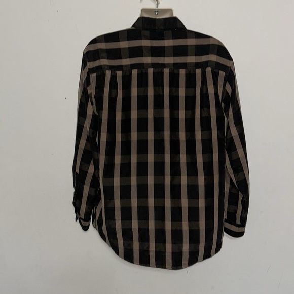 GEORGE SUEDED BUTTON DOWN SHIRT BROWN TAN SQUARE PATTERN - Picture 5 of 6